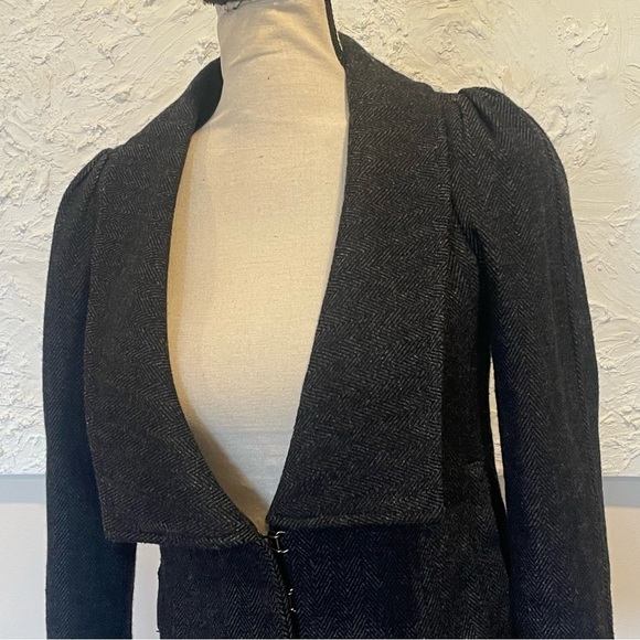 Free People Tweed Blazer Jacket Puff Sleeve Lined Gray Tweed Herringbone Sz 0 - Picture 4 of 12